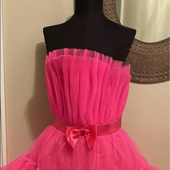 Pink Barbie bright electric tulle tutu strapless neon mini dress - Picture 5 of 13